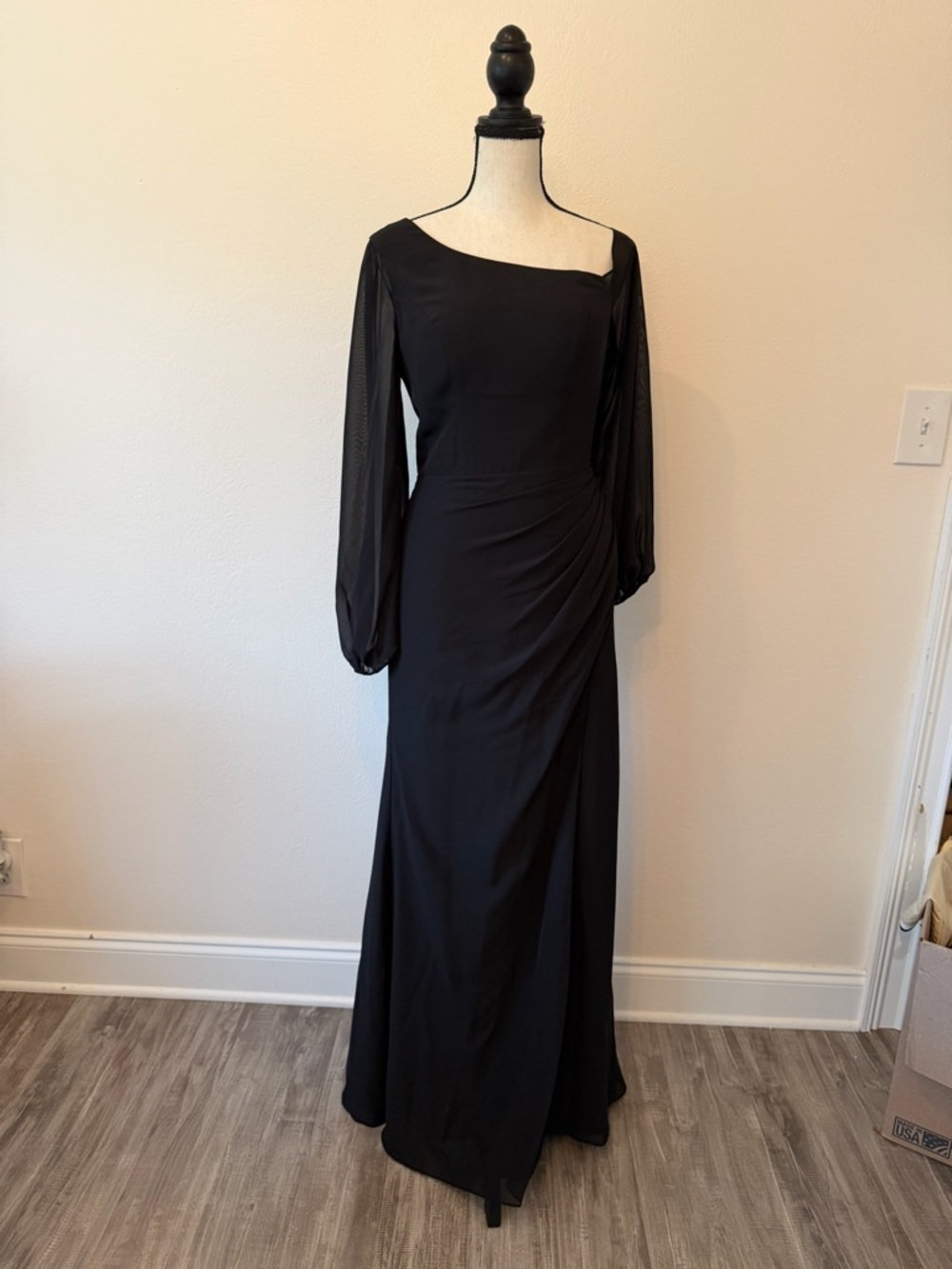 JJs House Black Long-Sleeve Asymmetric Evening Gown